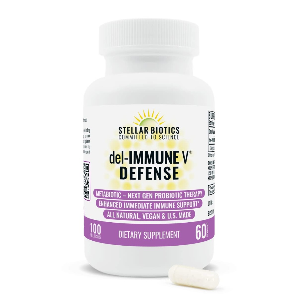 Del-Immune V® Defense by Stellar Biotics, All-Natural Immmune Support & Gut Health (+) Soins immédiats, Métabiotique: NextGen Probiotic Therapy (60 capsules)
