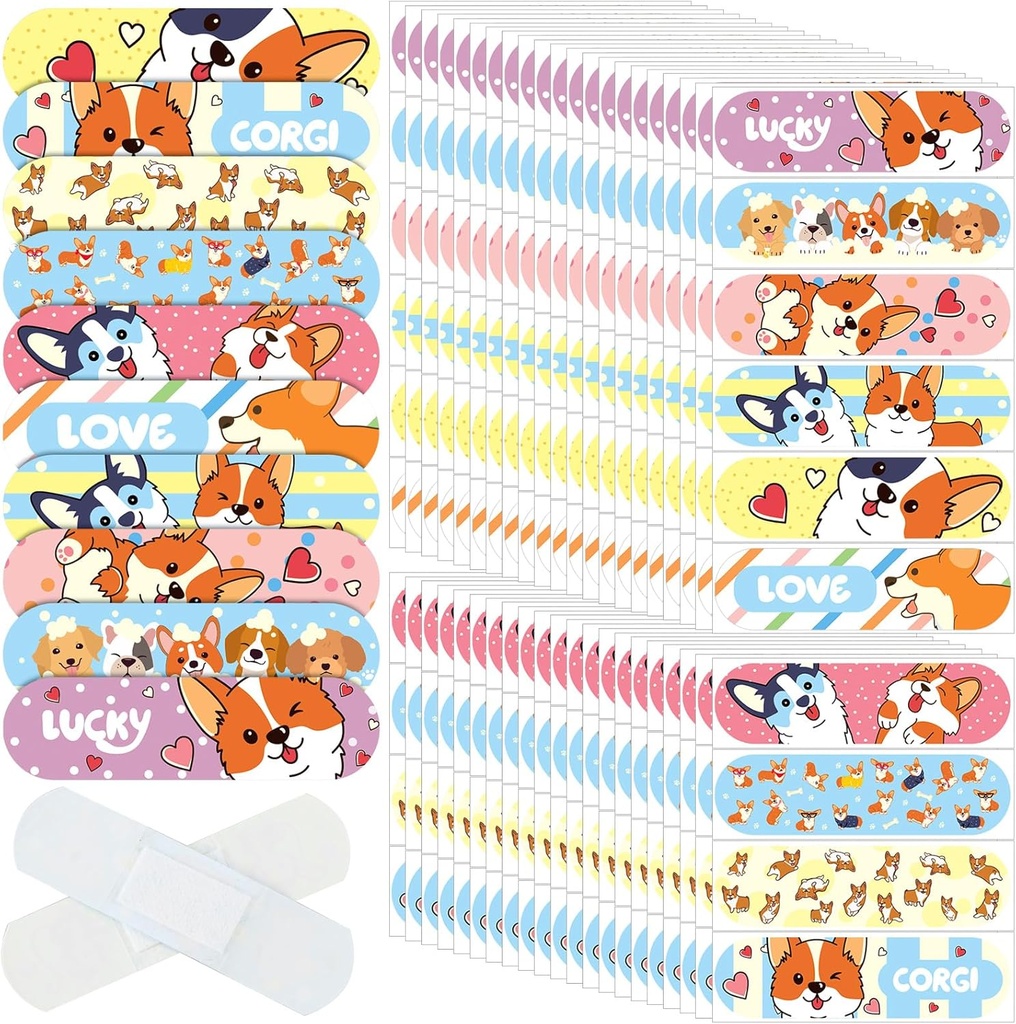 Patelai 300 Stücke Kids Bandages Bulk 10 Styles Kinder Adhesive Flexibel Bunte niedliche Cartoon Bandages Wasserdichte atmungsaktive Aufkleber Schutz Pflege Schnitte für Mädchen Jungen(Dog)