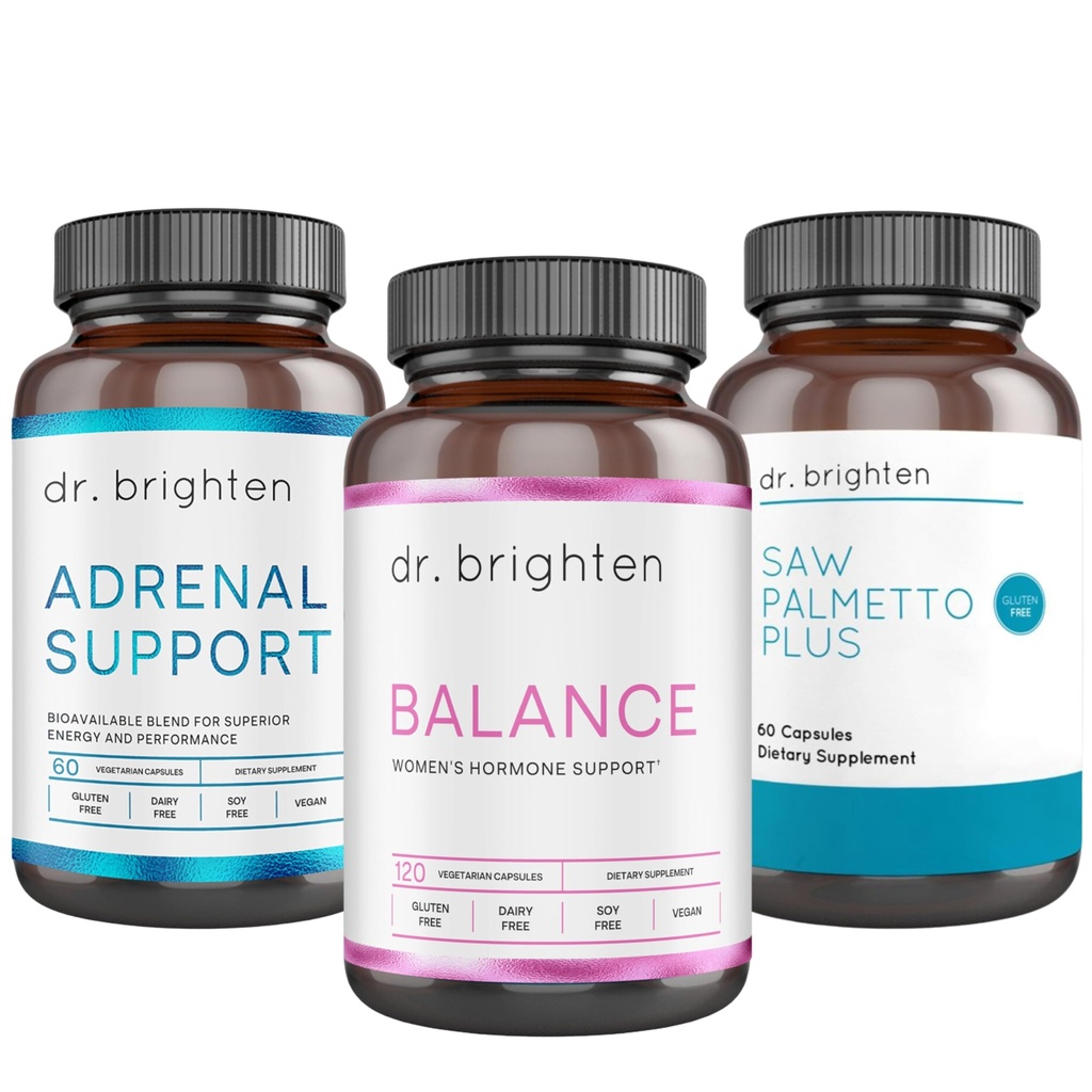 Dr. Brighten PCOS Kit de base - Équilibre hormonal des femmes, support adrénal, et Saw Palmetto Plus