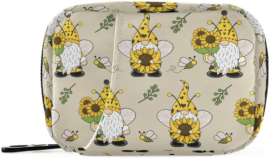 Gnome Bees Pill Box 7 Day Pill Case Travel Pill Organizer Bag with Zipper Portable Weekly Vitamin Medicine Supporter Pouch Bag