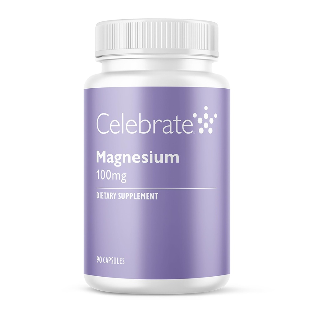 Celebrate Vitamine Magnesium - 100 mg Chelat Magnesium Bisglycinat Kapseln für Schlafunterstützung und Muskel Cramp Defense, Vegan und Gluten frei, 90 Zähler