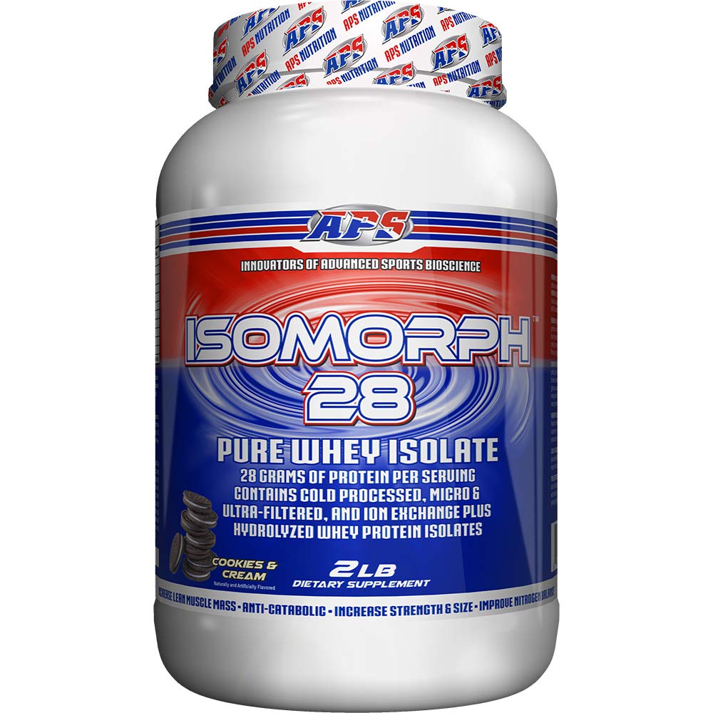 APS Nutrition IsoMorph 28 Protéines Poudre de Pure Whey Isolate , Isolats pressés à froid, ultra filtrés et échange d'ions , 28g Protéines , 2 livres (Cookies et crème)