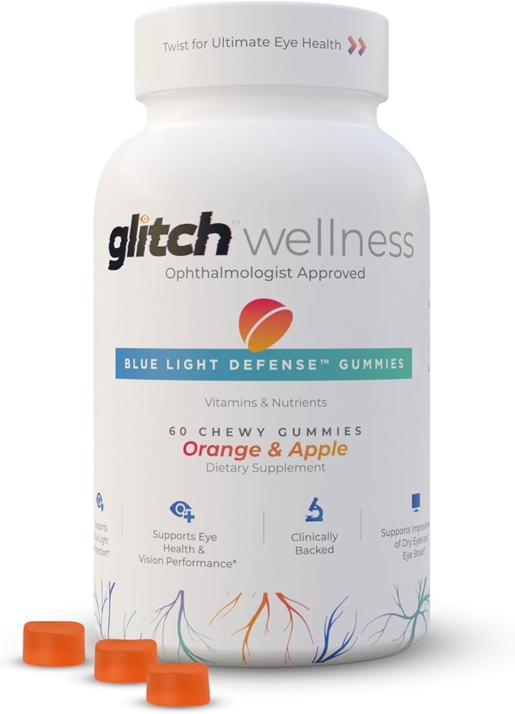 Glitch Gummies für trockene Augen blaue Licht Verteidigung – Vegan, Sugar Free Zeaxanthin und Lutein Gummies für Augen Ergänzung für Erwachsene und Senioren (60 Count - 1 Flasche)