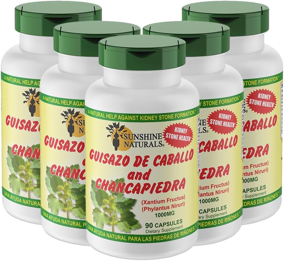 Sunshine Naturals Guisazo & Chancapiedra Herbal Blend, integratore alimentare naturale per il supporto benessere, 90 capsule. Confezione da 5