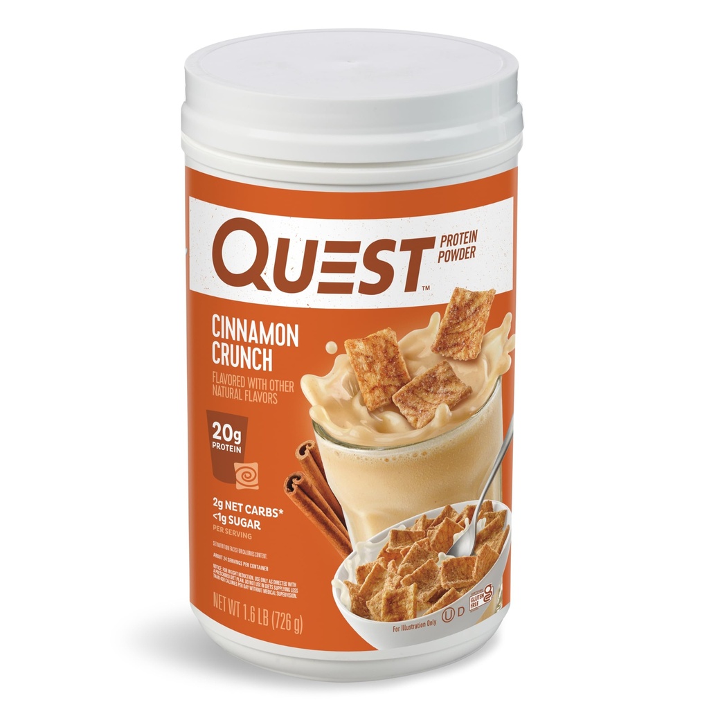 Quest Nutrition Cinnamon Crunch Protéines Poudre, 20g de protéines, 2g de glucides nets, 1g de sucre, faible teneur en glucides, sans gluten, 1,6 livre, 24 portions
