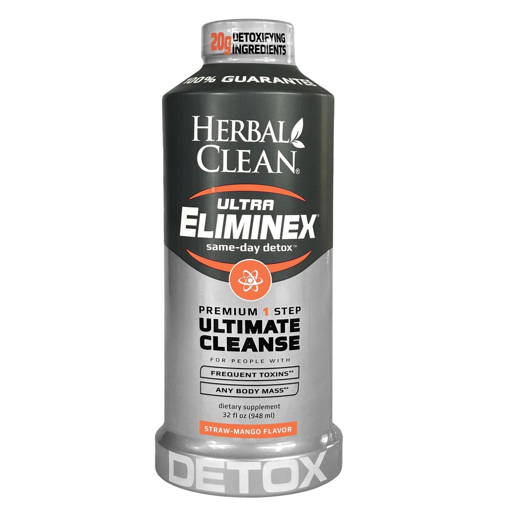 Herbal Clean Same Day Ultra Eliminex Detox Cleanse Drink* (32 fl oz) - Straw-Mango Flavor Full Body Cleanse Detox Drink mit Milchdistel Seed* für hohe Toxin*, Vitamin B12 für Männer & Frauen