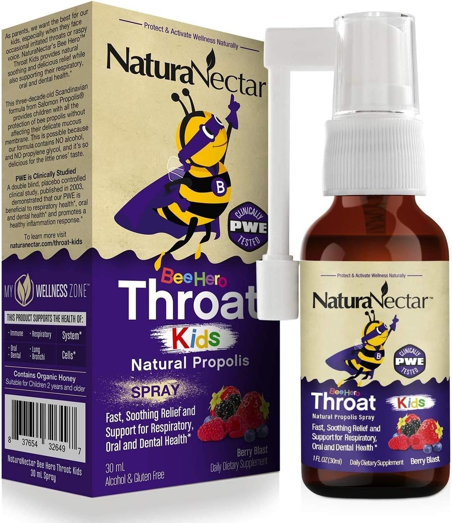 NaturaNectar - BeeHero Brazilian Bee Propolis Throat Spray - Throat Relief für Kinder - für Komfort und Schutz - Exklusive Berry Blast Flavor (1 Pack, 1 Fl Oz)