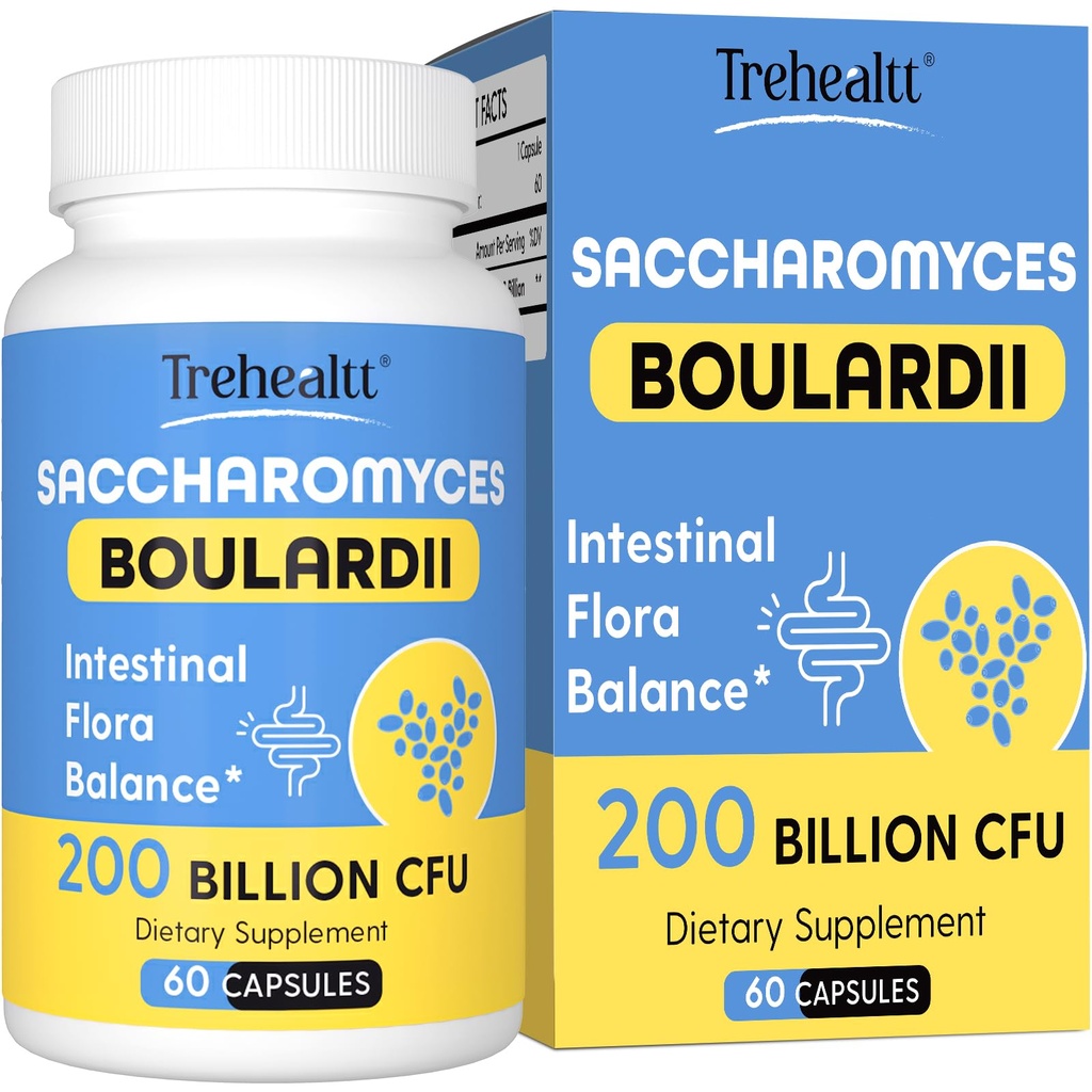 Saccharomyces Boulardii Probiotics 200 miliardi di CFU, Probiotico Clinicamente-Studiato per le donne e gli uomini lievito per la salute intestinale, Gut, Immune & Digestive, Acid Resistant & Shelf-Stable, 60 giorni di fornitura