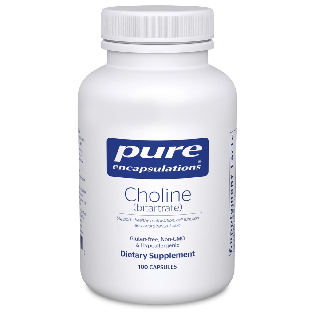 Pure Encapsulations Choline (Bitartrate) - 275 mg Choline (Bitartrate) - Unterstützt Methylierung, Gehirngesundheit und Zellfunktion* - Hochverfügbar - Vegan & Non-GMO - 100 Kapseln