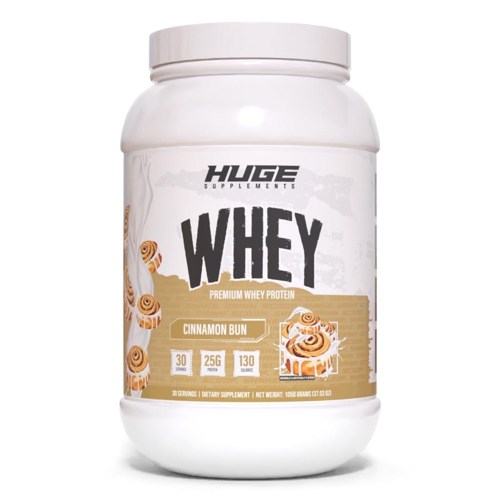 Riesige Whey, Proteinpulver für Muskelaufbau, 25g Protein, 12g EAAs, unterstützt Muskelwachstum, Performance & Recovery (Cinnamon Bun, 30 Servierungen)