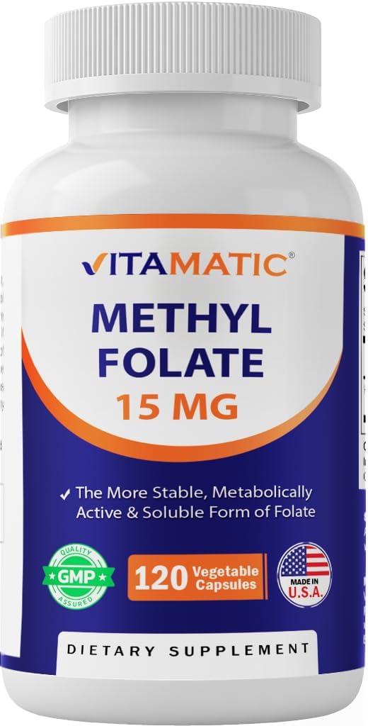 Vitamatic Methylfolat 15mg – 120 Gemüsekapseln optimiert und aktiviert Hochpotenz – Metabolisch aktives Folat