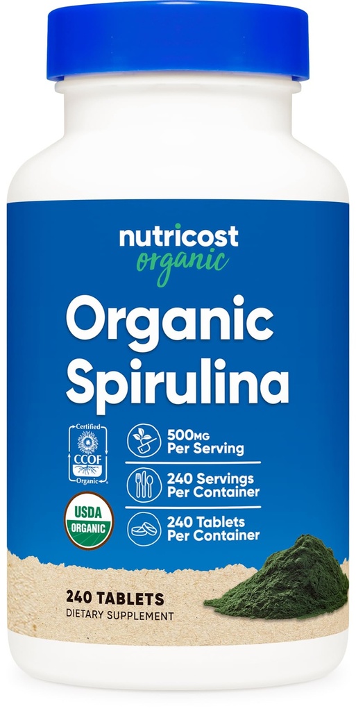 Nutricost Organic Spirulina 500mg, 240 Tabletten - Glutenfrei, Nicht-GVO