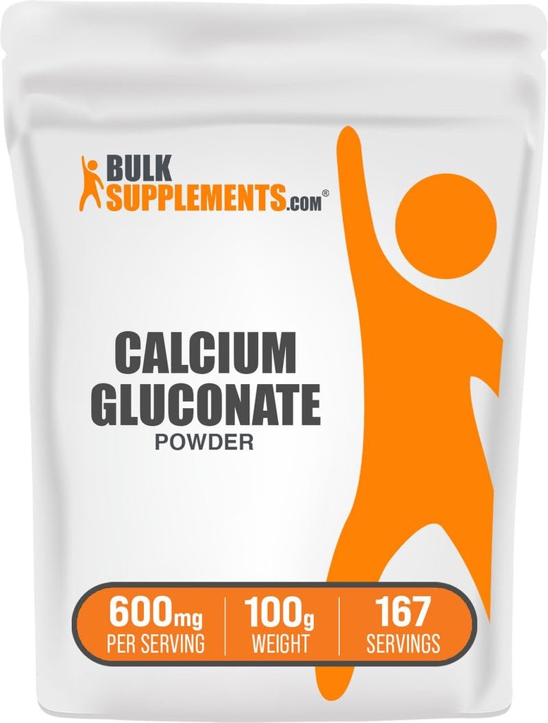 BulkSupplements.com Polvere di glucosio di calcio - Supplemento di calcio, facilmente assorbito - senza glutine e senza glutine, 600mg per porzione, 100g (3,5 oz) (Pack of 1)