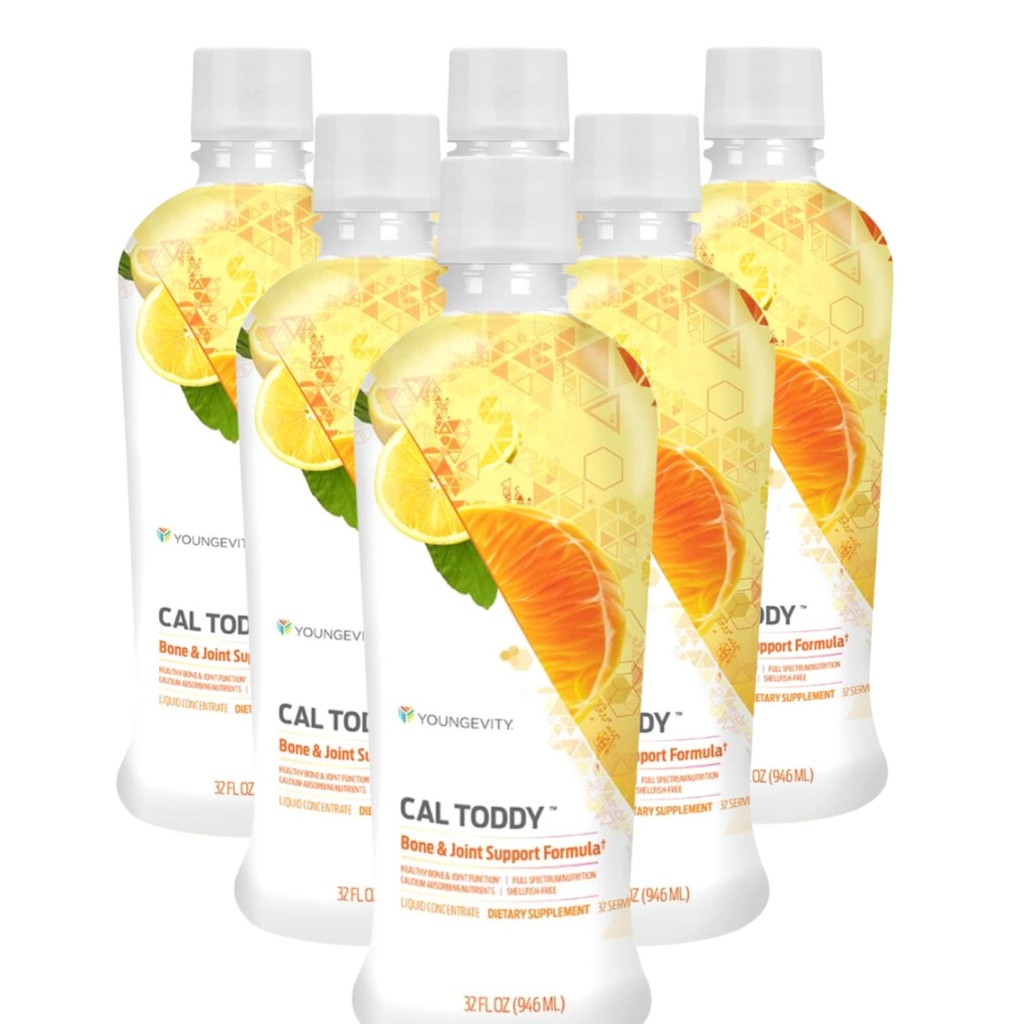 Youngevity Cal Toddy - Calcium (Citrate, Phosphat) Magnesium 1.200mg/600mg - Vitamine D-3, Zink, Kupfer, Kalium, Boron & 70+ Trace Mineral Cofactors - Unterstützt Knochengesundheit - 32 Fl Oz (Pack von 6)