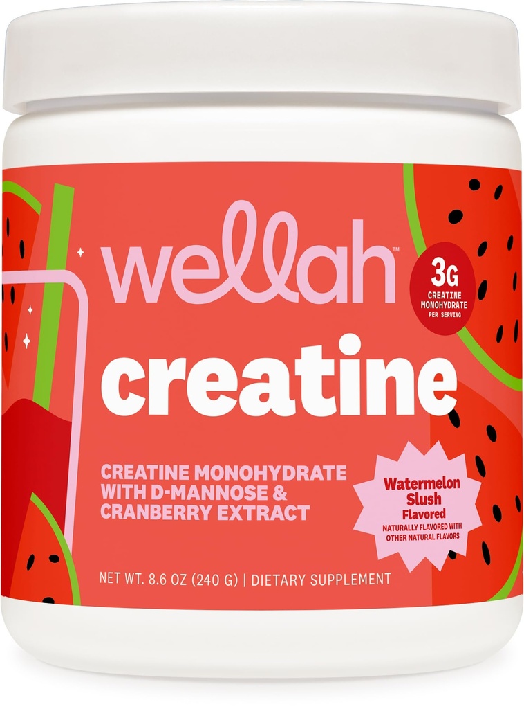 Wellah Creatine für Damen (50 Servierungen, Watermelon Slush) - Kreatin Monohydrat mit Dandelion & Cranberry Extract