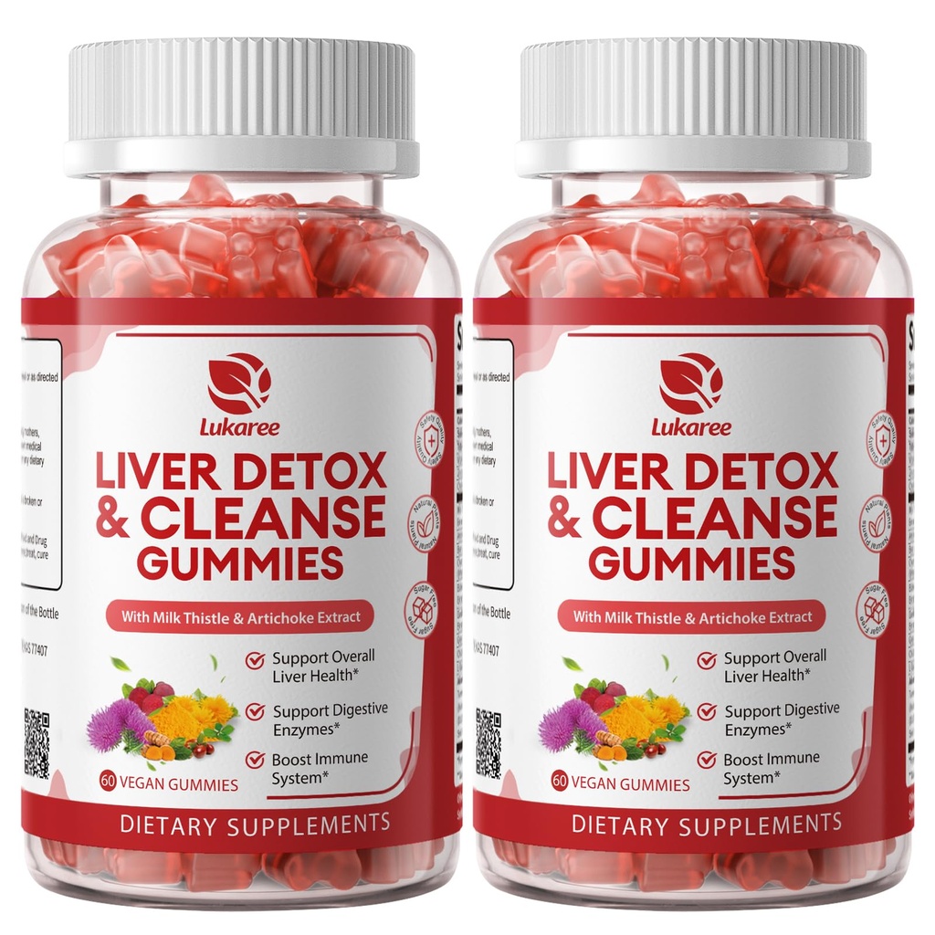 2 Pack Lukaree Liver Cleanse Detox & Repair Gummis | Sugar-Free Milk Thistle Supplement w/Artichok & L-Glutathione - Ultra-Concentrated Herbal Liver Unterstützung für Männer und Frauen -Vegan,60 Count
