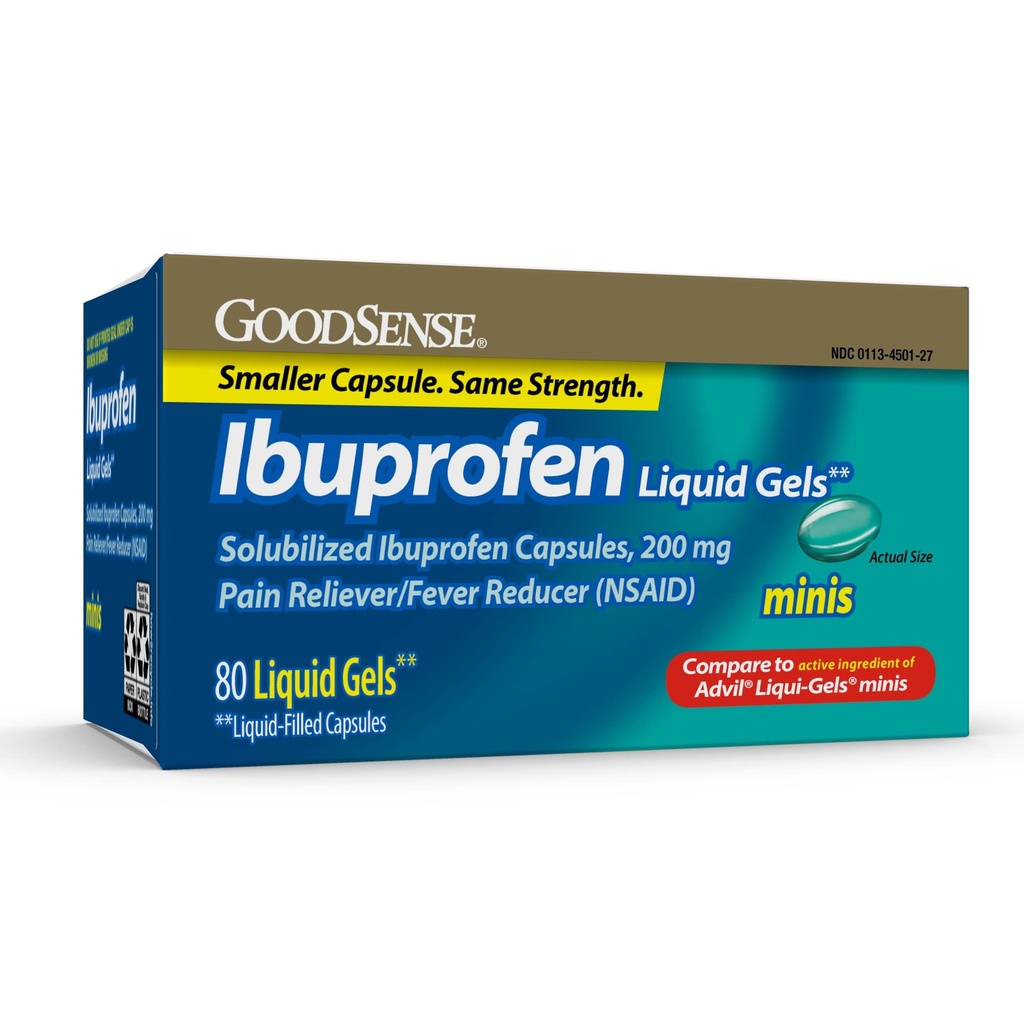 GoodSense Ibuprofen Mini Liquid-Gels, 200 mg, Liquid-Filled Capsules, Dolore Reliever e Riduttore Fever, 80 Count
