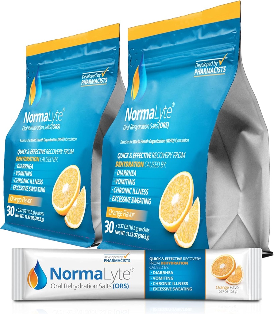 NormaLyte sels de réhydratation orale-2 Pochettes - 60 bâtonnets (rends 500mL par paquet)-Orange