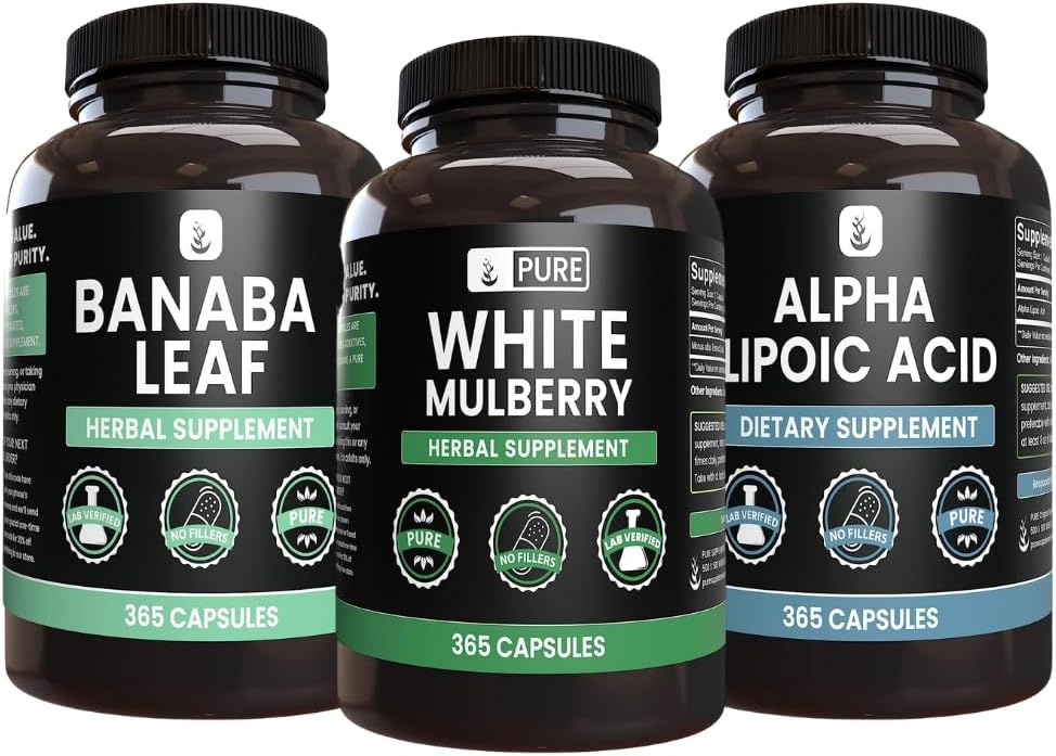 INGRÉDIENTS ORIGINAUX PURE Mulberry blanc, acide alpha lipoïque, groupe de capsules de Banaba (365 capsules), pur et non dilué, laboratoire vérifié