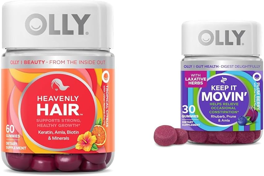 OLLY Haargummis mit Keratin & Biotin und Constipation Reliefgummis mit Rhubarb & Prunes - 60 + 30 Count