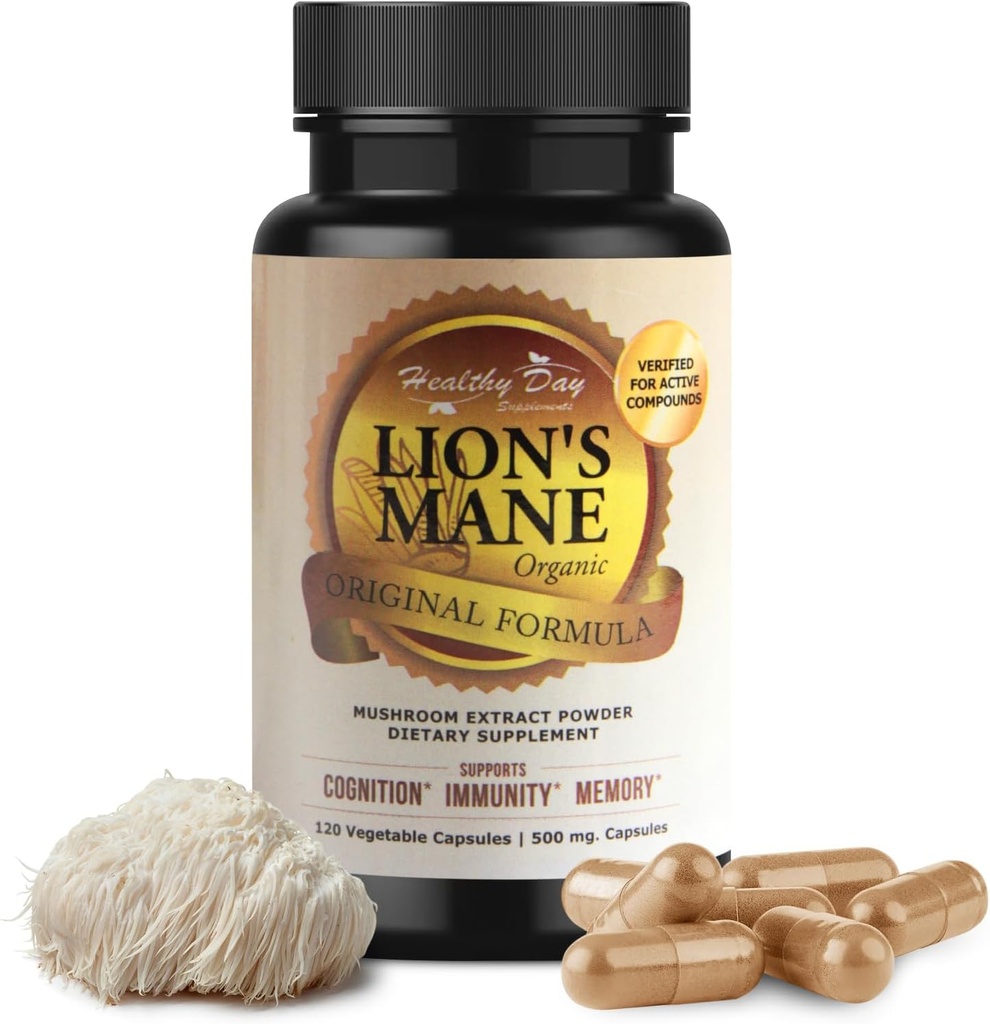 Lions Mane Mushroom Cognition Capsule - 120 Count | Organic, Gluten Free, Alpha Brain Supplement per Adulti | Vitamine cerebrali & Focus Nootropic | Made in USA