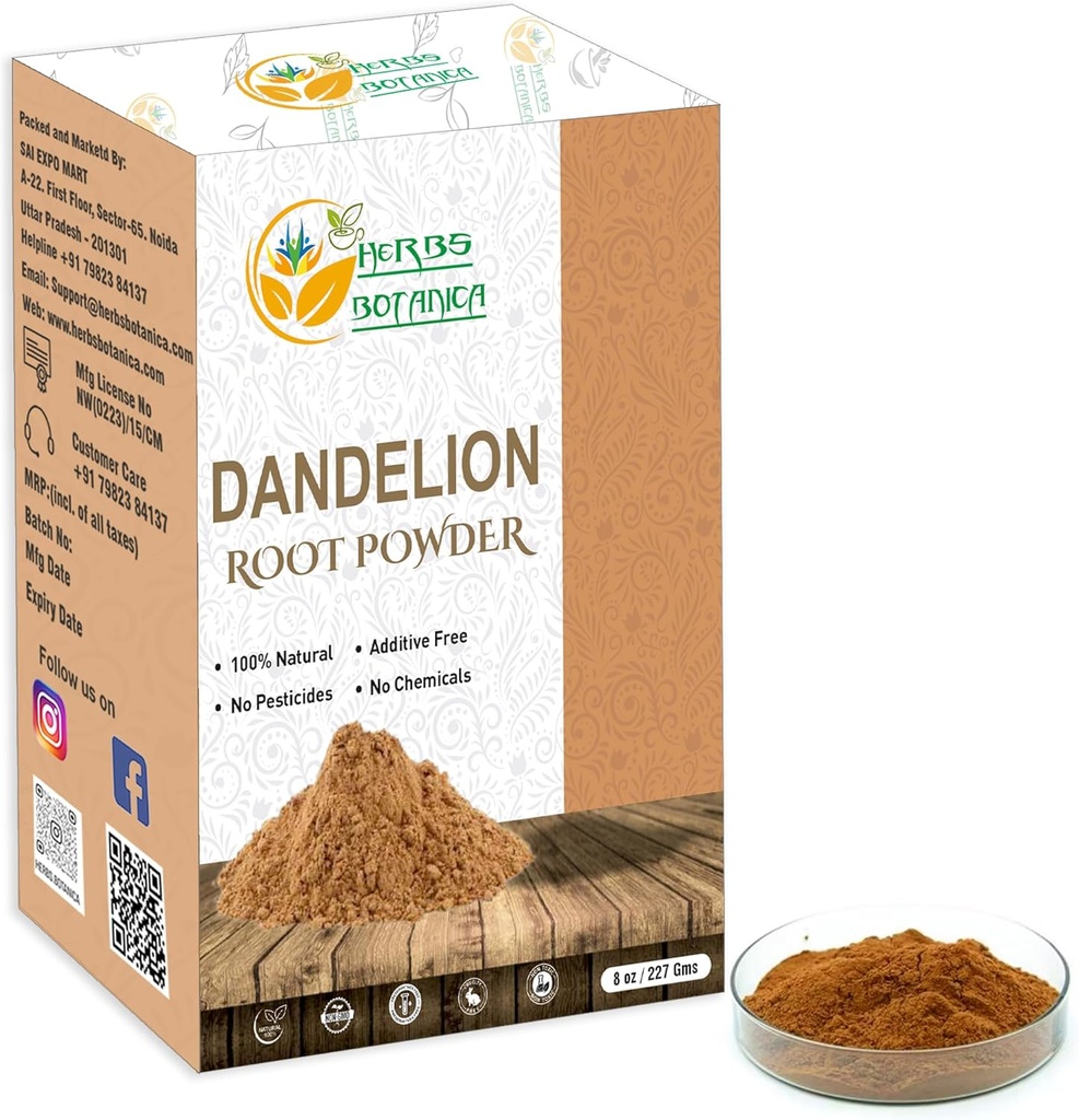Erbe Botanica Dandelion Root polvere 100% naturale del dente di leone Root per il tè erboso, Detox & Wellness – Finely Ground, Additivo-Free Vegan Supplement – 8 oz Resealable Pack