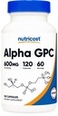 Nutricost Alpha GPC 600mg, 120 Capsules végétariennes - Sans OGM et sans gluten, 300mg par gélule