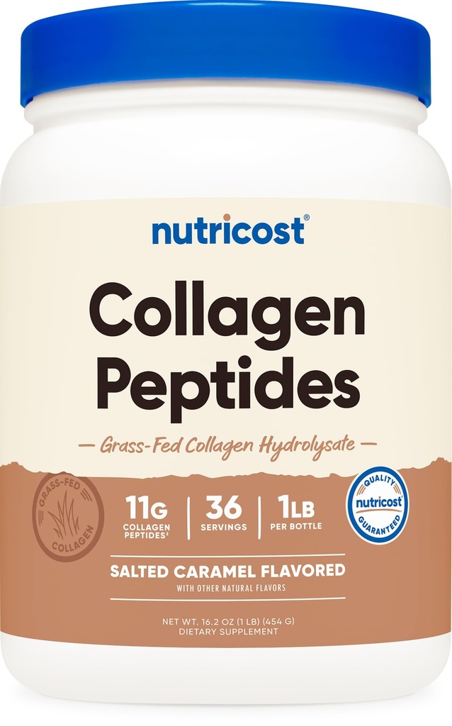 Nutricost Collagen Peptides Powder 1LB (454 G) (Salted Caramel) - Grass Fed Bovine Collagen Hydrolysate