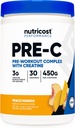 Nutricost Pre-C Pre-Workout-Komplex mit Kreatin (Peach Mango | 30 Portionen) Pulver - Boost Fintess Routinen, 450g