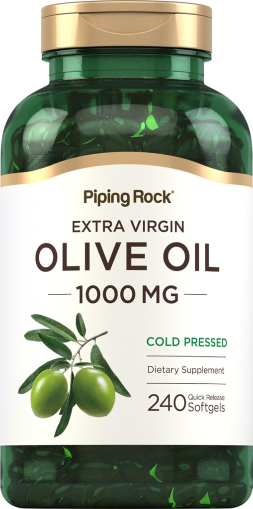 Piping Rock Olive Oil Capsules Softgel $ 1000mg $ 240 Pills $ Organic Extra Virgin Cold Pressed Supplément $ sans gluten, non-OGM