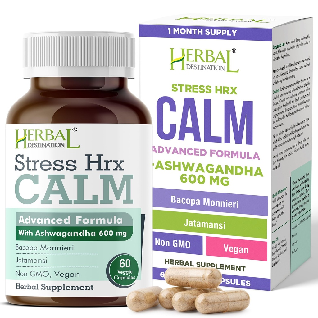 Stress Hrx, Ashwagandha Ergänzung Kapsel, Kräuter Destination Stress Relief - 60 Count