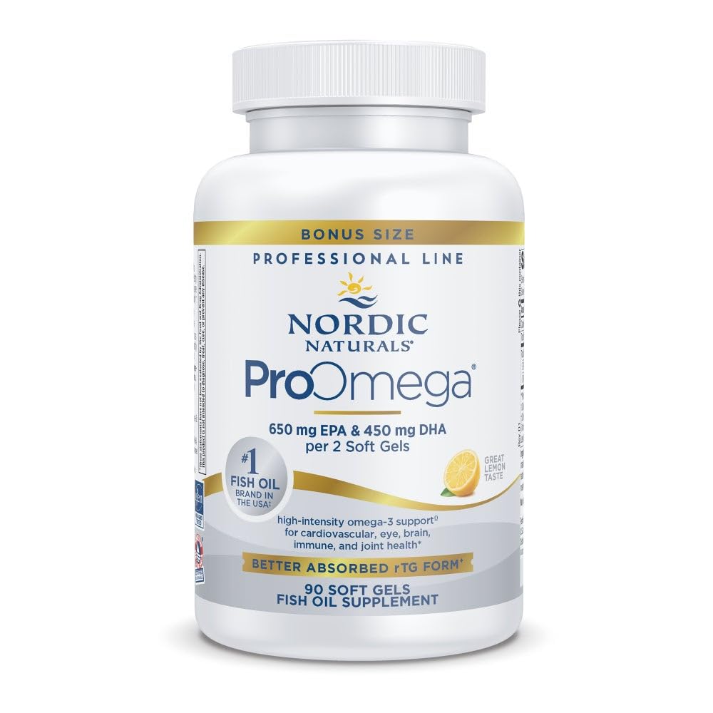 Nordic Naturals ProOmega, Lemon Flavor - 90 Soft Gels - 1280 mg Omega-3 - Hochwirksames Fischöl mit EPA & DHA - fördert Gehirn, Auge, Herz und Immungesundheit - Nicht-GVO - 45 Portionen