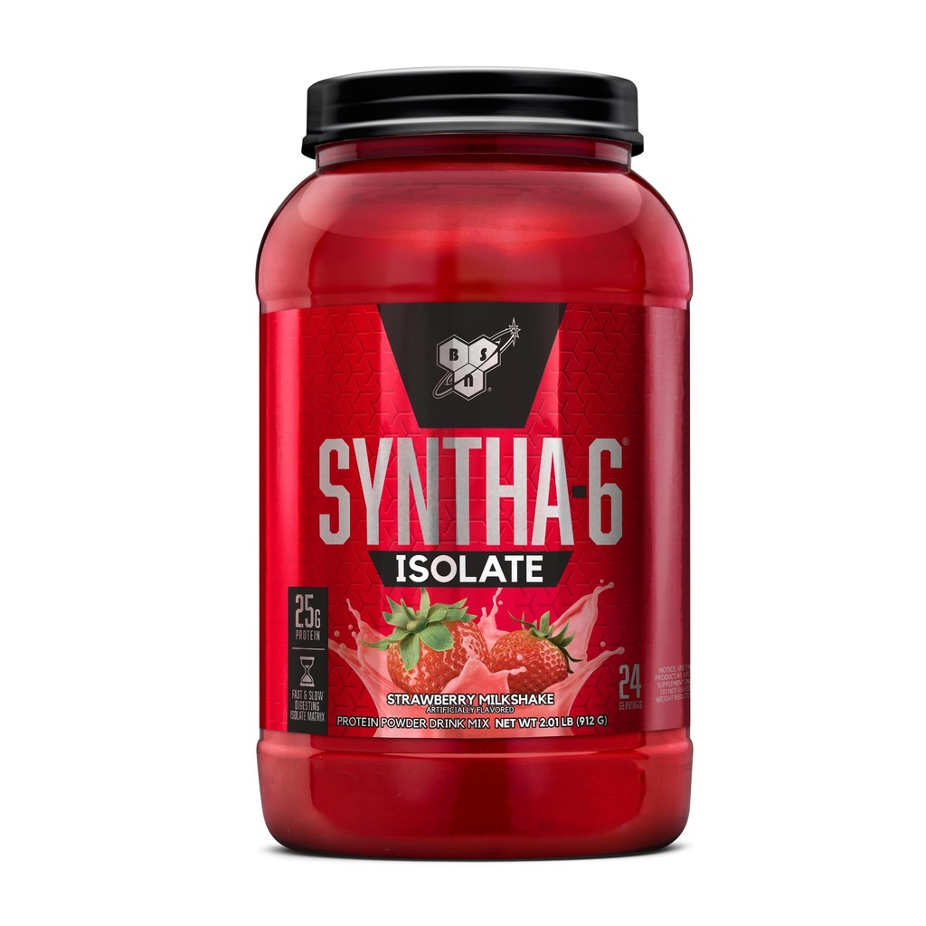 Polvere proteica isolata BSN SYNTHA-6, polvere di proteine di fragole con isolato di proteine del siero di siero, isolato di proteine del latte, aroma: fragola Milkshake, 24 Servings (varia di maggio di imballaggio)