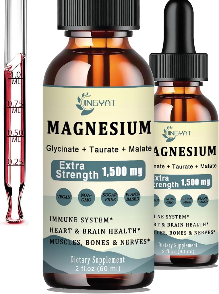 1500mg Magnesio Complesso Liquido Gocce - Alta Assorbimento Triple Magnesio di Liquid Magnesio Glycinate, Taurate & Malate, Aggiunto con Coq10, Zinco, Vitamina D3 per Muscoli, Nervi & Energy
