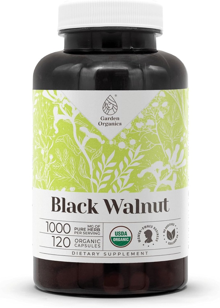 Schwarz Walnuss USDA Organic 120 Kapseln | Natürliche Nahrungsergänzungsmittel | Zertifizierte organische vegetarische Kapseln und Organische schwarze Walnuss (Juglans Nigra) Getrockneter Hull (120 Kapseln)
