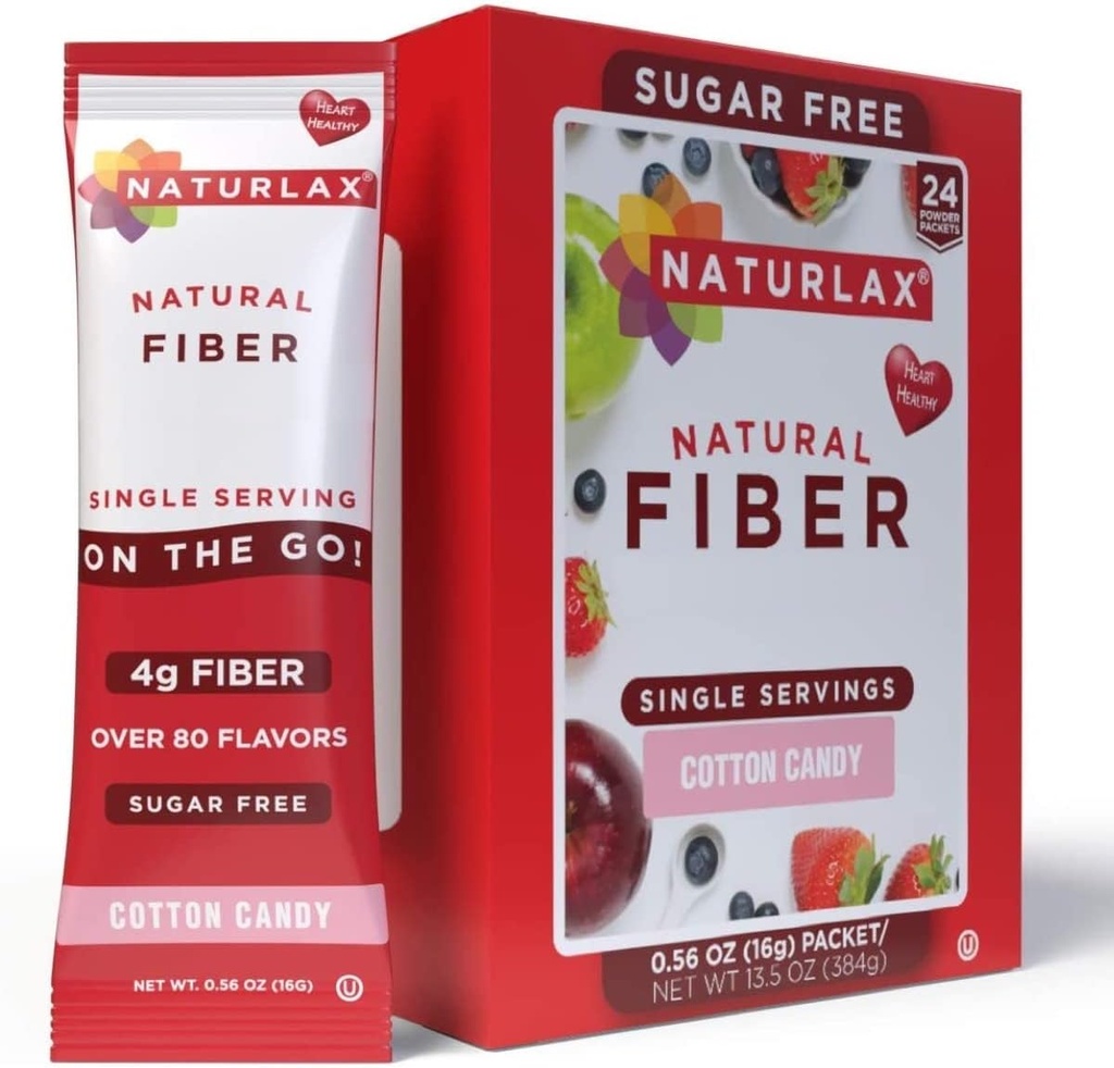 Naturals Zucchero senza caramelle di cotone aromatizzato Psyllium Husk, 24 confezioni di fibre