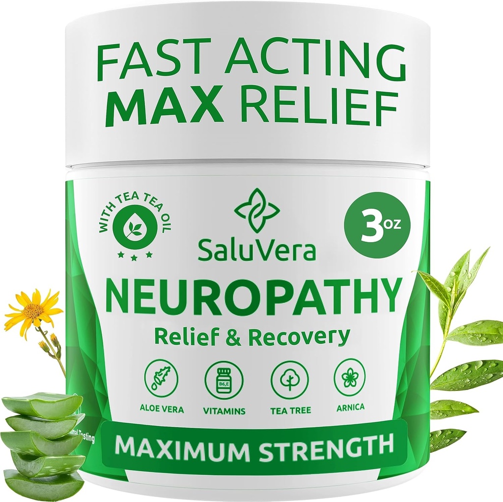 Neuropathie Schmerzlinderungscreme - maximale Stärke Nerve Schmerzlinderung für Fuß, Zehen, Hände, Beine mit Aloe Vera, Arnica, MSM Vitamin B6 und Menthol für Fast-Acting Relief 3oz