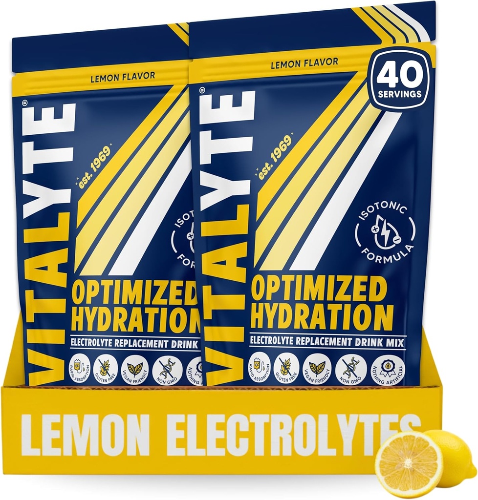 Miscela della bevanda della polvere dell'elettrolita di vitalita, Miscela dell'idratazione dell'elettrolita di isotonica, Miscela della polvere di allenamento senza glutine, Confezione da 2, 35 oz. Ognuno, limone aroma