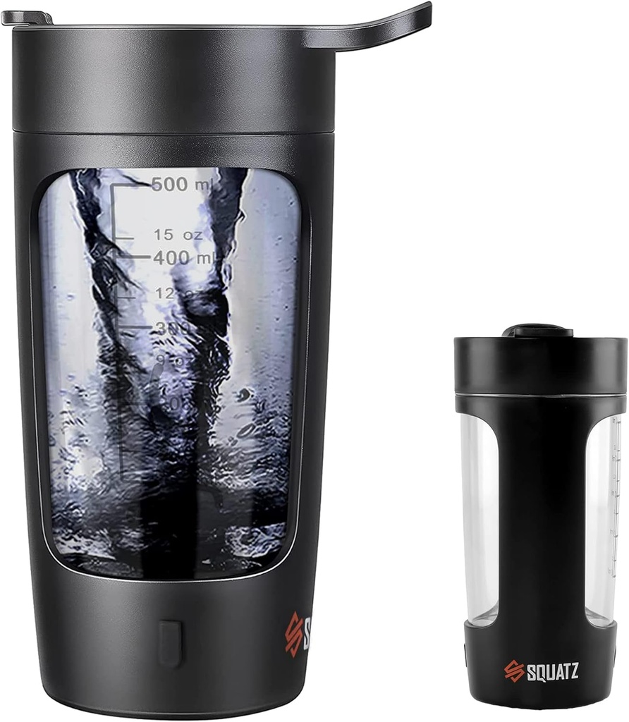 SQUATZ 22 Oz Electric Shaker Bottle - Rechargeable Automatic Protein Shake Blender Flask, Leak-proof & Easy to Clean, Smooth Drink in 15 Seconds, Ideal for Gym Shakes, Coffee, Milkshakes (Black)