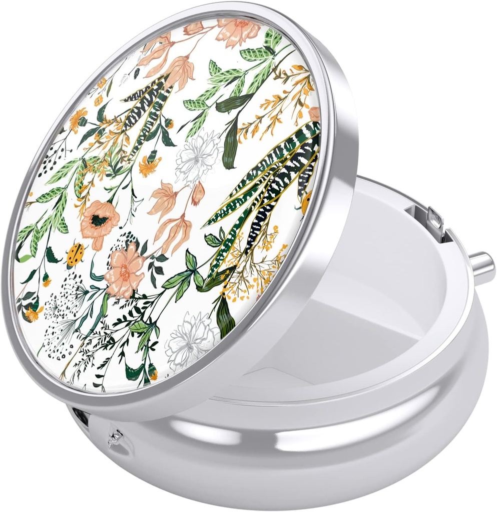 Nipichsha Pill Box, Piccolo Caso Pillola per il Purse & Pocket, Cute Travel Medicine Organizer, Portable Medicine Container Holder to Holder to Hold Vitamins, Medication, Fish Oil & Supplement, Flowers Illustration