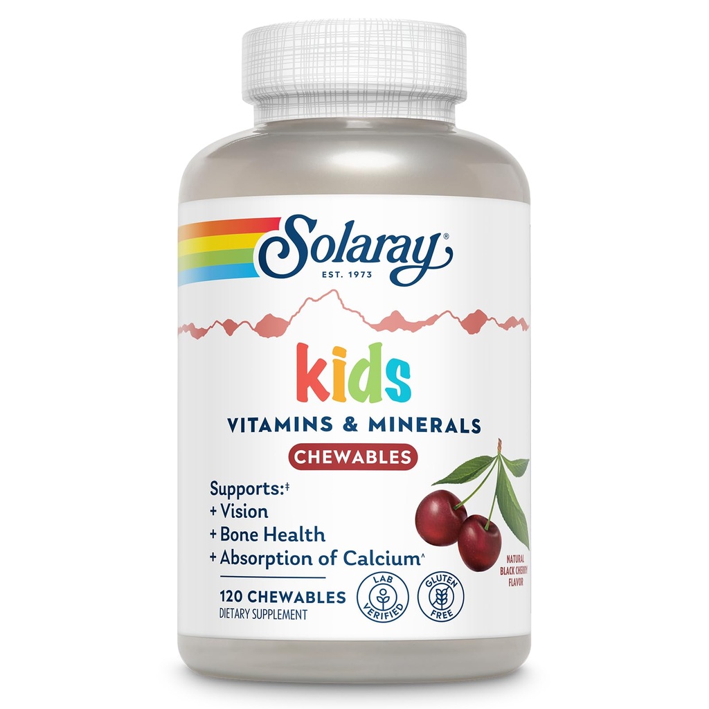 SOLARAY Bambini Vitamine & Minerali Multivitamina completa per bambini Grande Ciliegia Nera Flavor (076280047974) (120 Chews, 60 Serv)