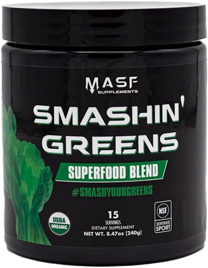 MASF Smashin' Greens Superfood Blend NSF Sport, Super Greens Digestive Health, Spirulina, Chlorella, Bloat Relief, 8.47 Unze (Pack von 1)