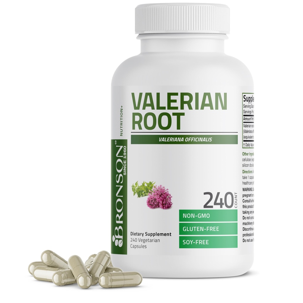 Bronson Valerian Root Capsules - Valerian Officinalis - Promuove il Rilassamento - Non OGM, Soy-Free Gluten-Free, 240 Capsule Vegetariani