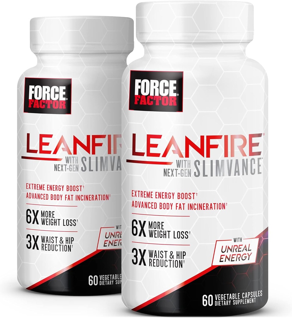 FORCE FACTOR LeanFire con Next-Gen SLIMVANCE, 2-Pack, Pillole di energia avanzate con B Vitamine e Caffeina per aumentare il metabolismo, migliorare la messa a fuoco, e migliorare il allenamento e prestazioni di fitness, 120 capsule
