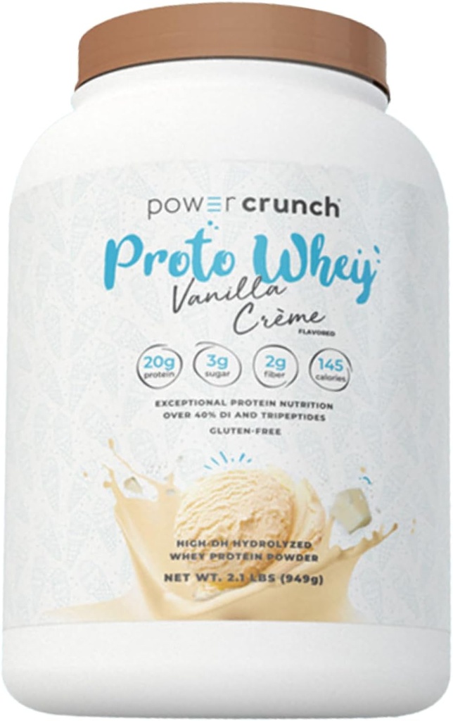 Power Crunch Proto Whey Vanilla Crème Protein Powder, 20g Protein, 26 Portionen 1 Behälter von 2,1 LBS (949 g)