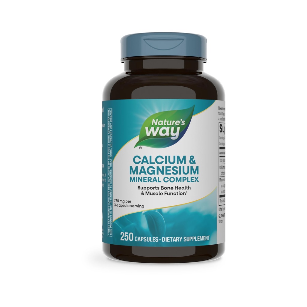 Natural Way Calcium & Magnesium Mineral Complex, Supporta la funzione Bone Health & Muscle,* 750 mg per 3Capsule Serving, 250 capsule (Packaging May Vary)