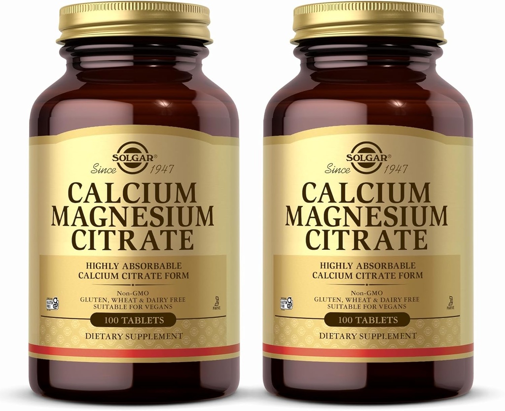Solgar Calcium Citrato di Magnesio - 100 compresse, Confezione da 2 - Non OGM, Vegan, Gluten Free, Kosher - 40 Total Servings