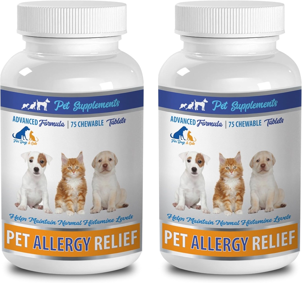 Suppléments du système immunitaire pour chiens - Soulagement de l'allergie au PET - pour chiens et chats - Formule avancée - Root de lard pour chiens - 2 bouteilles (150 Chews)