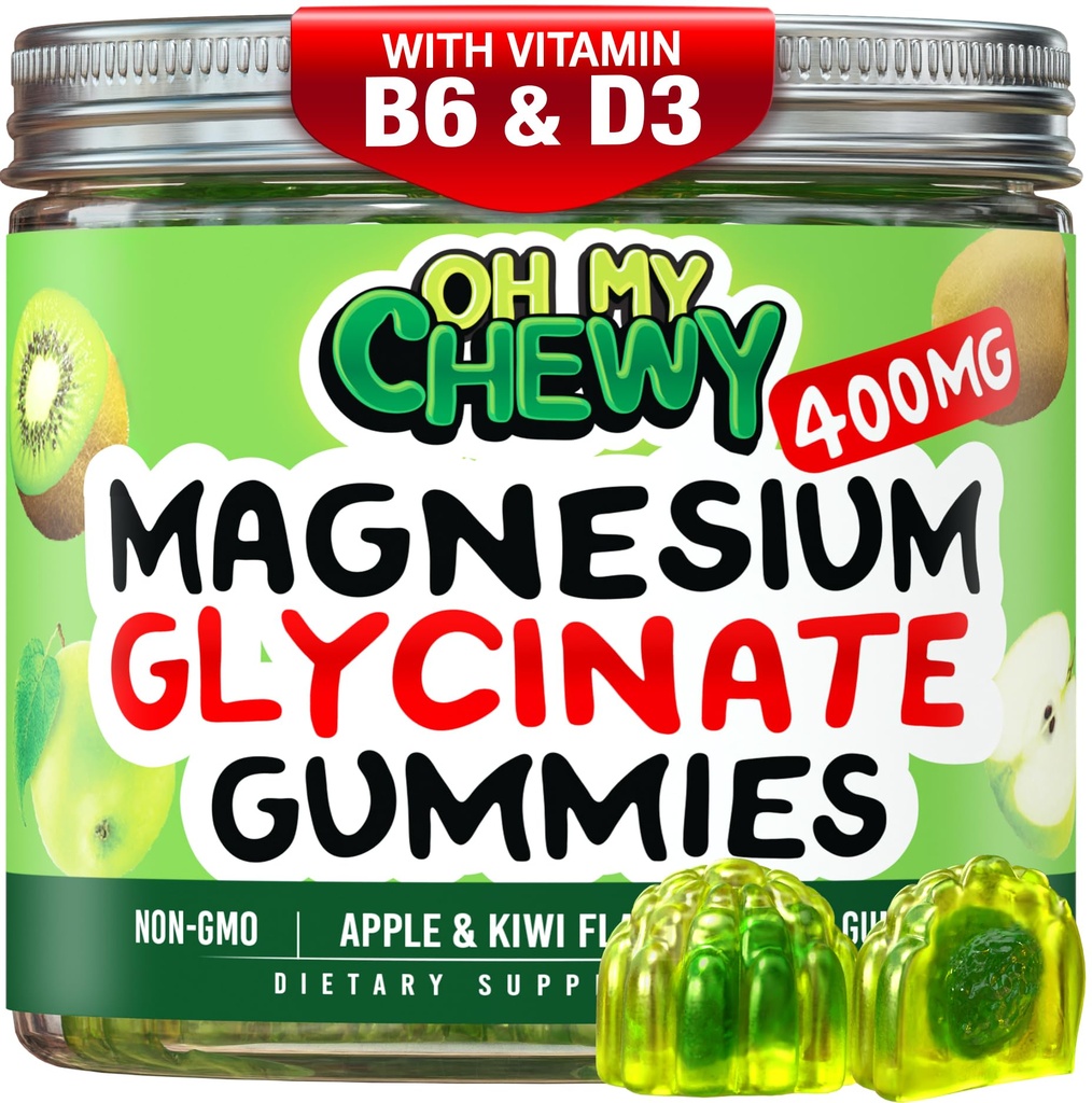 Center-Filled Magnesium Glycinate Gummis 400MG - Hohe Absorption für Kinder, Jugendliche & Erwachsene - Zuschlag für Schlaf, Beruhigung und Muskelentspannung mit B6 & D3 - Glutenfrei & Vegan freundlich - 120 Zähler