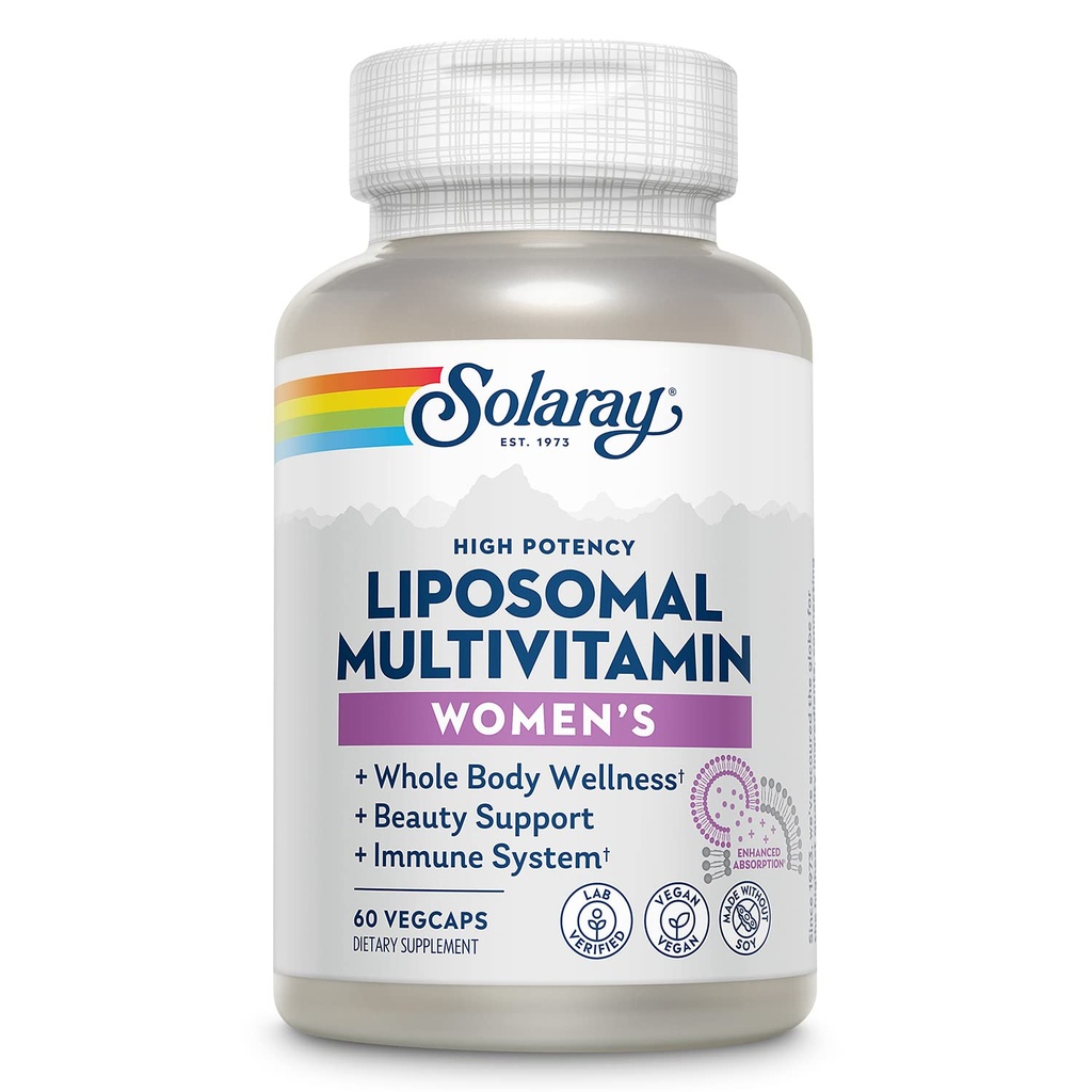 SOLARAY Multivitaminico Liposomico per le donne, Assorbimento potenziato, Alta potenza w/Iron, Vitamina D, Vitamina C, B12, Biotina, CoQ10, Supporto immunitario, Salute Bone, Vegan, 30 Serve, 60 VegCaps